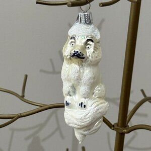 Vintage Larry Fraga Snow Fox Glass Christmas Ornament
